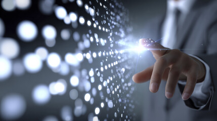 Business technology holographic interface future innovation touch virtual data digital network connection