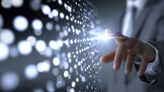 Business technology holographic interface future innovation touch virtual data digital network connection - Powered by Adobe