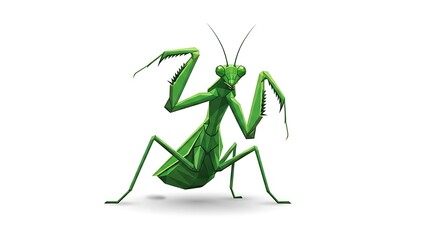 Vibrant green praying mantis in dynamic fighting stance