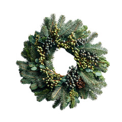 Festive wreath adorned with pinecones and holly for holiday cheer isolated on transparent background