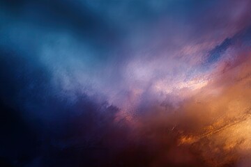 Abstract depiction of layered, vibrant colors blending from deep blues to fiery oranges and reds