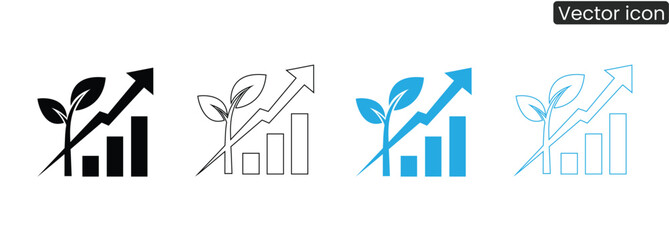 Set of business growth icons featuring a plant and graph