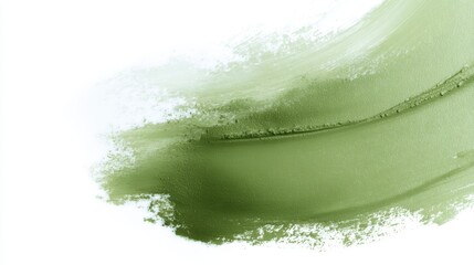 green matcha smear with textured edges on white background, artistic stroke, clean concept for cosmetics branding, spa and supplement visuals