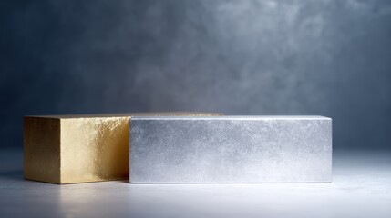 precious metals investment concept, gold bars on the left contrasting silver bars on the right, elegant financial visual, realistic commercial style
