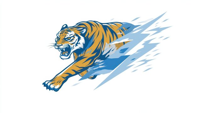 Tiger Mascot Cross Country Emblem with Arrow for School Team Branding
