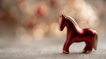 festive red and gold horse ornament with glowing bokeh background, symbol of 2026, luxury Chinese New Year concept