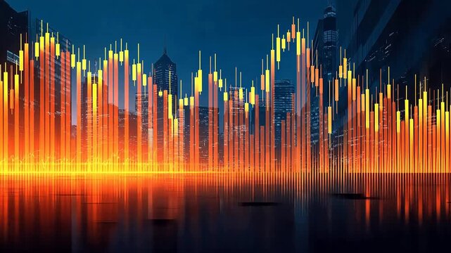 City skyline with financial data overlay