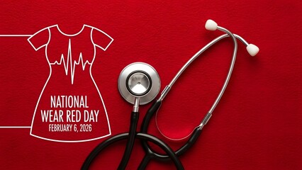 Red background with stethoscope and National Wear Red Day medical heart