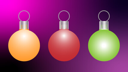 Three christmas ornaments isolated on white background