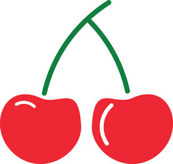 Cherry Duo Delight Two vibrant red cherries with green stems, a simple yet charming depiction, capturing the essence of fresh fruit.