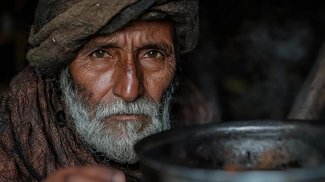 rural india elderly man smoking traditional hukka video