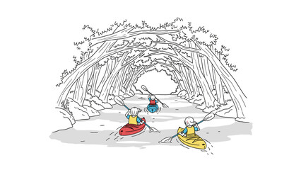 Kayaking adventure through peaceful river with lush forest canopy