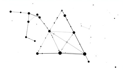 Abstract network graphic with interconnected dots and lines against a stark white background