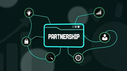 Strategic business partnership and global collaboration concept, featuring a digital interface with trust and growth icons - Powered by Adobe