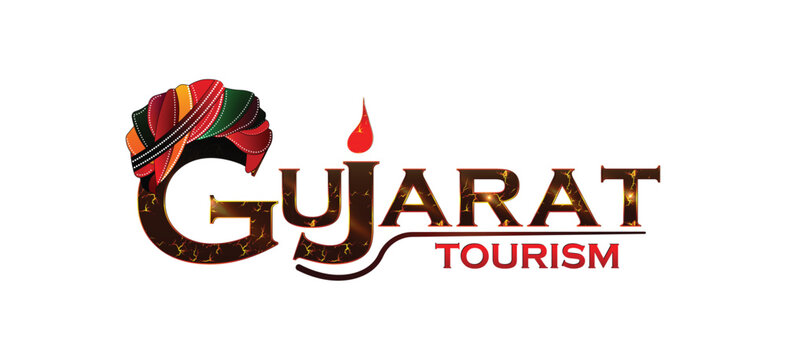 Gujarat Tourism Typography Logo Design with Traditional Indian Cultural Style Vector	