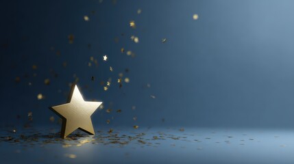 floating gold star trophy with smoky effect, blue background, festive and victorious presentation