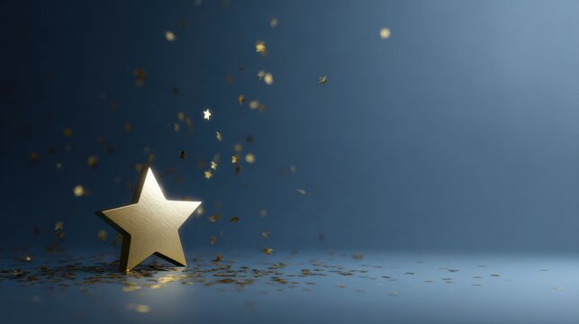 floating gold star trophy with smoky effect, blue background, festive and victorious presentation