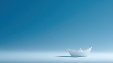 paper origami boat in vast blue sky, freedom ambition and imagination theme, airy minimal composition