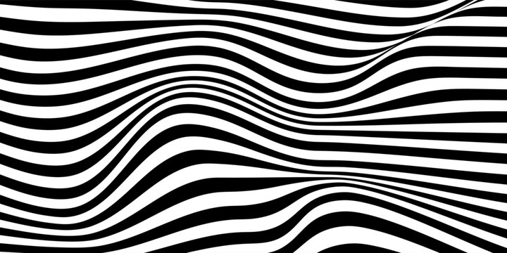 Pattern with optical illusion. wavy lines . Optical art, opart striped. Black and white design background. Modern waves, geometric line stripes. Vector EPS 10