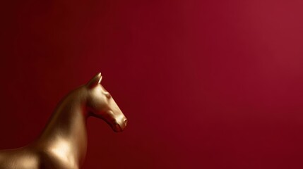 golden fire horse statue on red background, luxury Chinese New Year decoration, elegant festive concept