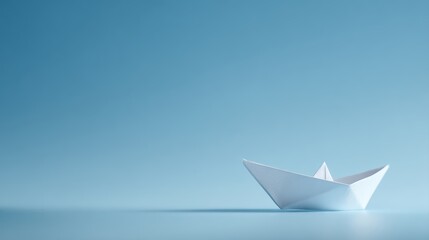Obraz premium origami paper boat soaring in open blue sky, symbol of dreams ambition and freedom, minimal creative concept