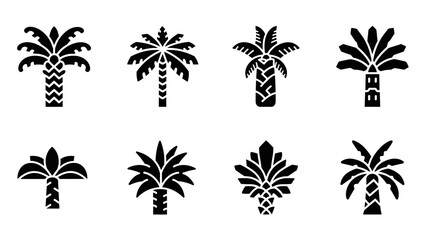 Obraz premium Set of eight minimalist palm tree silhouettes in black and white