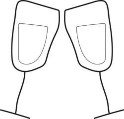 hand drawn clinking champagne glasses vector illustration with black outline doodle style toast icon isolated on white background