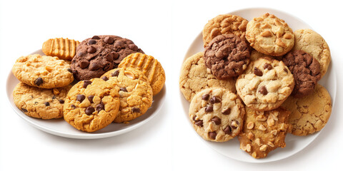 Plate of assorted cookies including chocolate chip, peanut butter, and oatmeal varieties, showcasing delicious mix of textures and flavors