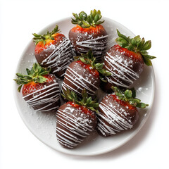 Plate of chocolate dipped strawberries glistening with drizzle of white chocolate and sprinkle of sugar, creating delightful and tempting treat