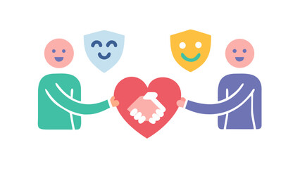 Minimal flat vector icon set representing emotional safety and trust in relationships