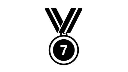 Black and white medal icon with number seven in bold silhouette design