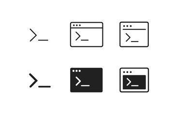 Command line interface icons. Terminal window and prompt symbols.