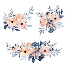 Pink Blue Watercolor Floral Arrangement Collection