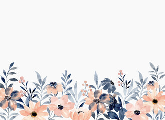 Soft Pink Blue Watercolor Floral Border Background