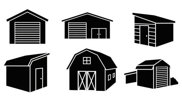 Collection of various barn and shed silhouettes