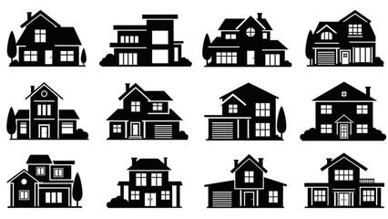 Fototapeta premium Collection of various house silhouettes in black