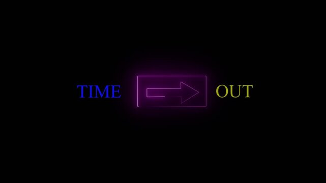 Abstract Neon Time-Out Game Indicator Glow Animation on Dark Background