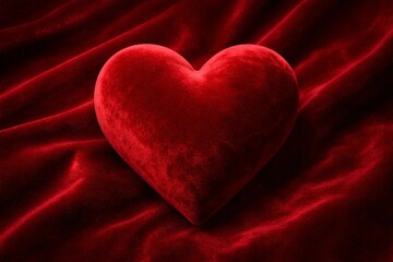 Fototapeta premium Red Velvet Heart on Matching Velvet Background Romantic Luxury Concept