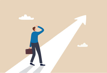 Finding purpose, objective and motivation to achieve goal, existential crisis to discover life meaning, challenge to define business target concept, confused businessman aiming at future purpose arrow