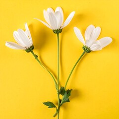 Three white daisies on a yellow background