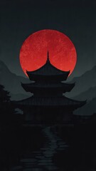 Silent Temple Under the Red Moon
A traditional Japanese temple standing in silence beneath a massive red moon.
This minimalist artwork captures balance, tranquility, and timeless Japanese architecture