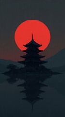Silent Temple Under the Red Moon