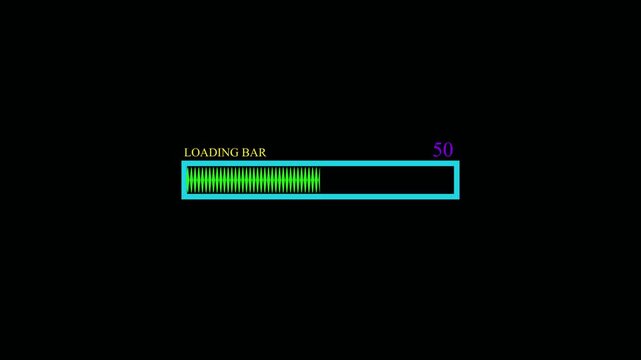 Loading bar animation from 0 to 100 percent on black background