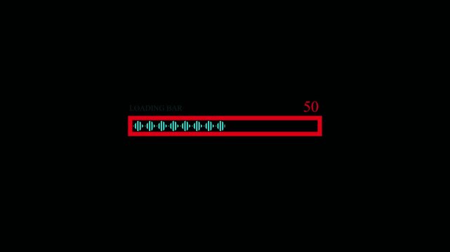 Loading progress bar animation from 0 to 100 on black background