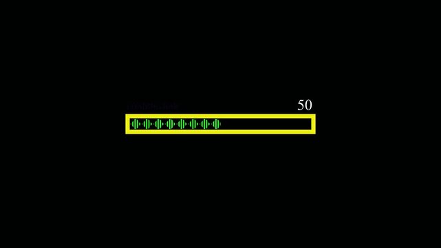 Loading progress bar animation from 0 to 100 on black background