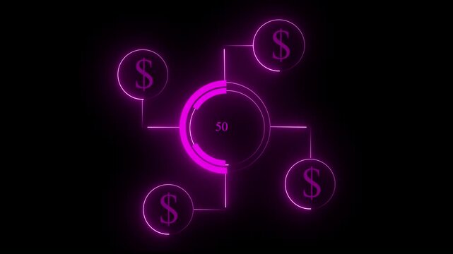 Futuristic digital dollar cash investment icon animation with transparent background