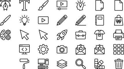 Graphic design icons set for creative agency digital marketing branding tools photography video production art studio education web development office business and freelance projects