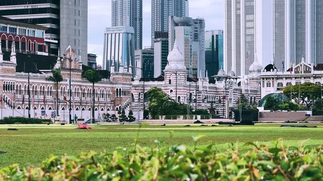 Malaysia - June 14, 2025: Independence Square (Dataran Merdeka) is the central square of the Malaysian capital city of Kuala Lumpur. It is located in front of the Sultan Abdul Samad Building. 4К
