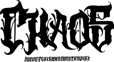 Chaos Dark Gothic Font – Bold Horror Alphabet Typeface with Sharp Curved Blackletter Style for Metal Logos, Dark Posters & Extreme Graphic Design