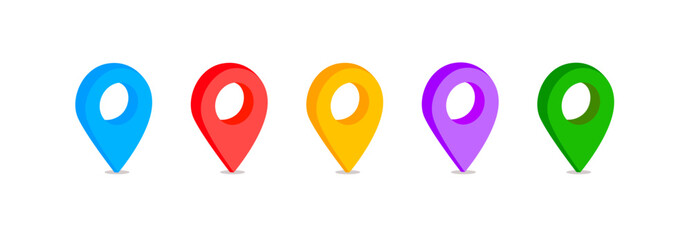Colorful Location Pin Icons Set on Transparent Background.